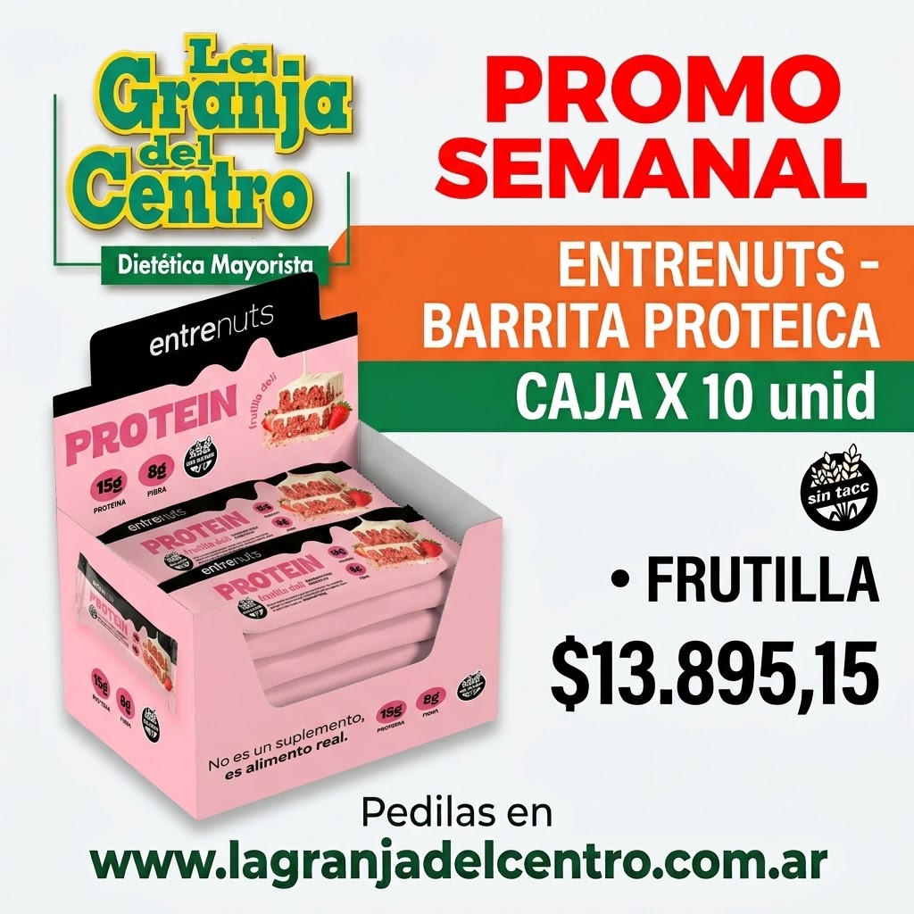 Ofertas y Promociones ENTRENUTS - BARRITA PROTEICA FRUTILLA X 10 U sin tacc promo semanal